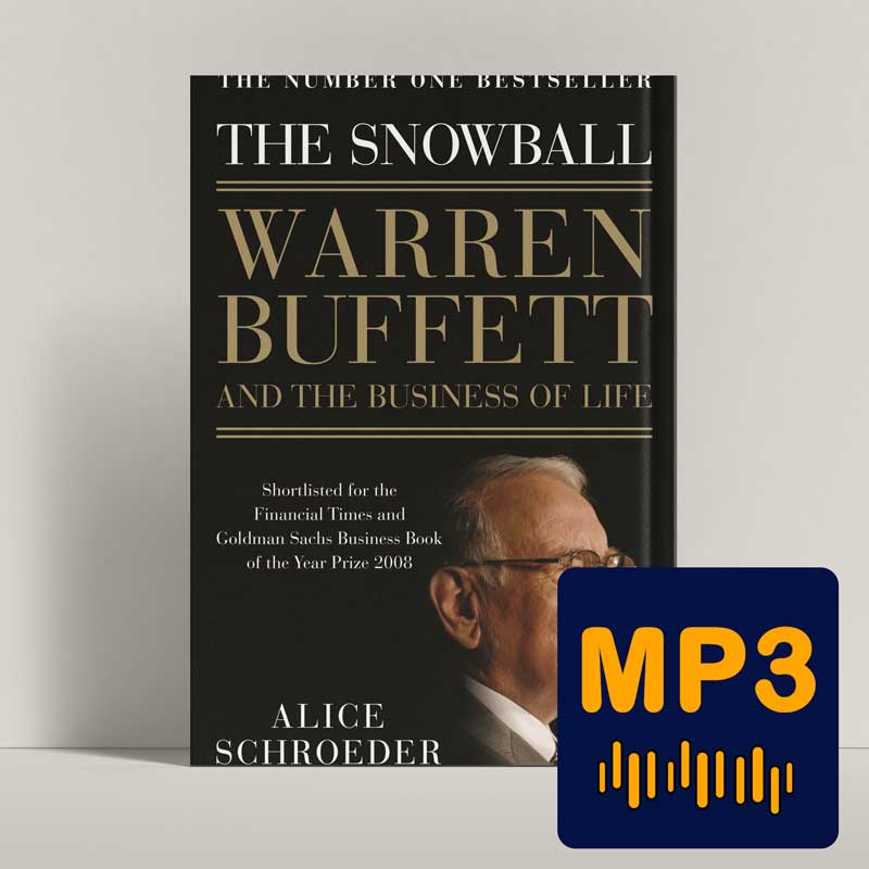 جلد کتاب صوتی گلوله برفی با تصویر وارن بافت و نمودار رشد نمایی