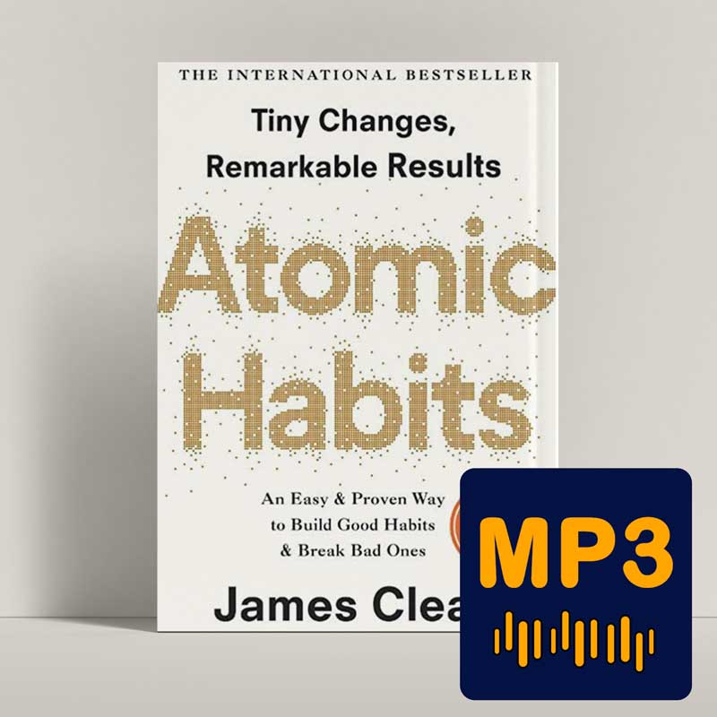 جلد کتاب صوتی عادت‌های اتمی با نماد اتم و مسیرهای عصبی