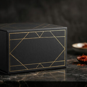 طراحی موکاپ جعبه زعفران صادراتی با هوش مصنوعی راتاگراف
