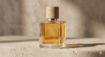 طراحی موکاپ شیشه عطر مینیمال با درپوش چوبی و هوش مصنوعی راتاگراف